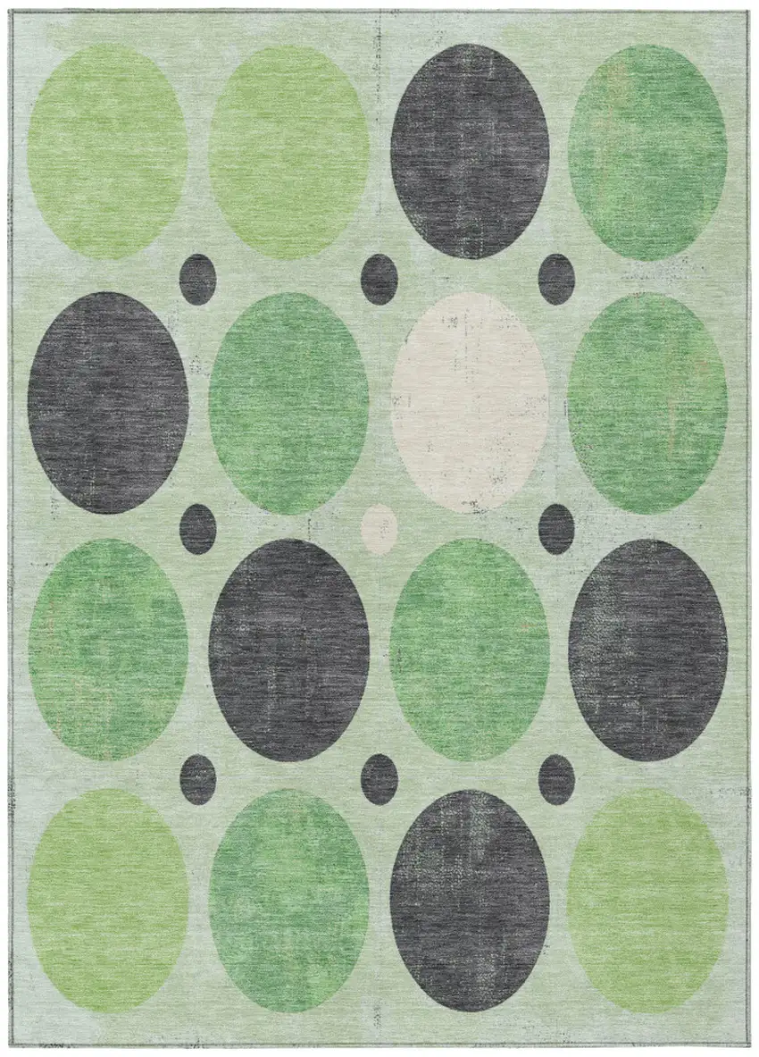 Green Ivory And Charcoal Geometric Washable Indoor Outdoor Area Rug Photo 1