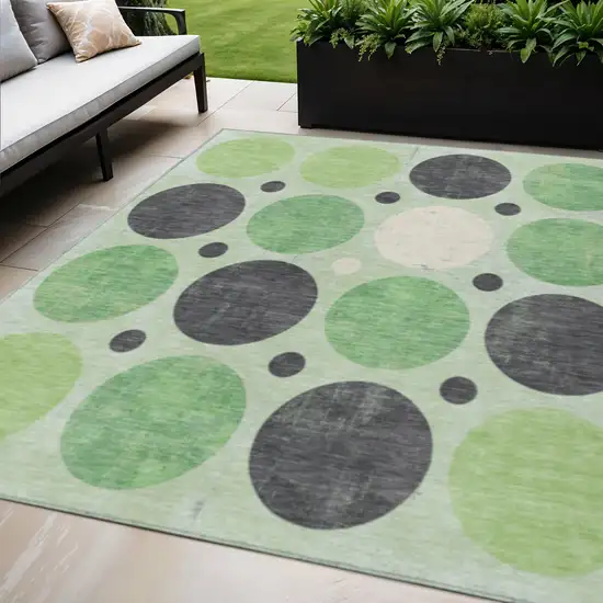 Green Ivory And Charcoal Geometric Washable Indoor Outdoor Area Rug Photo 2