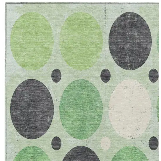 Green Ivory And Charcoal Geometric Washable Indoor Outdoor Area Rug Photo 4