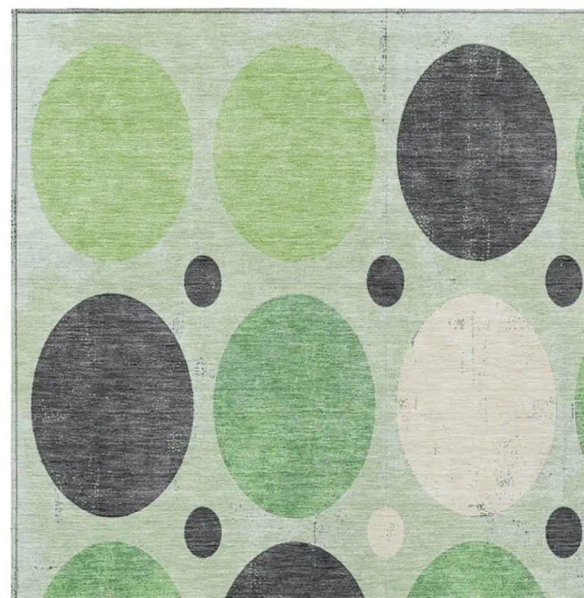 Green Ivory And Charcoal Geometric Washable Indoor Outdoor Area Rug Photo 4