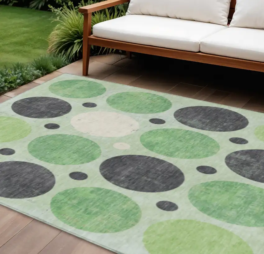 Green Ivory And Charcoal Geometric Washable Indoor Outdoor Area Rug Photo 2