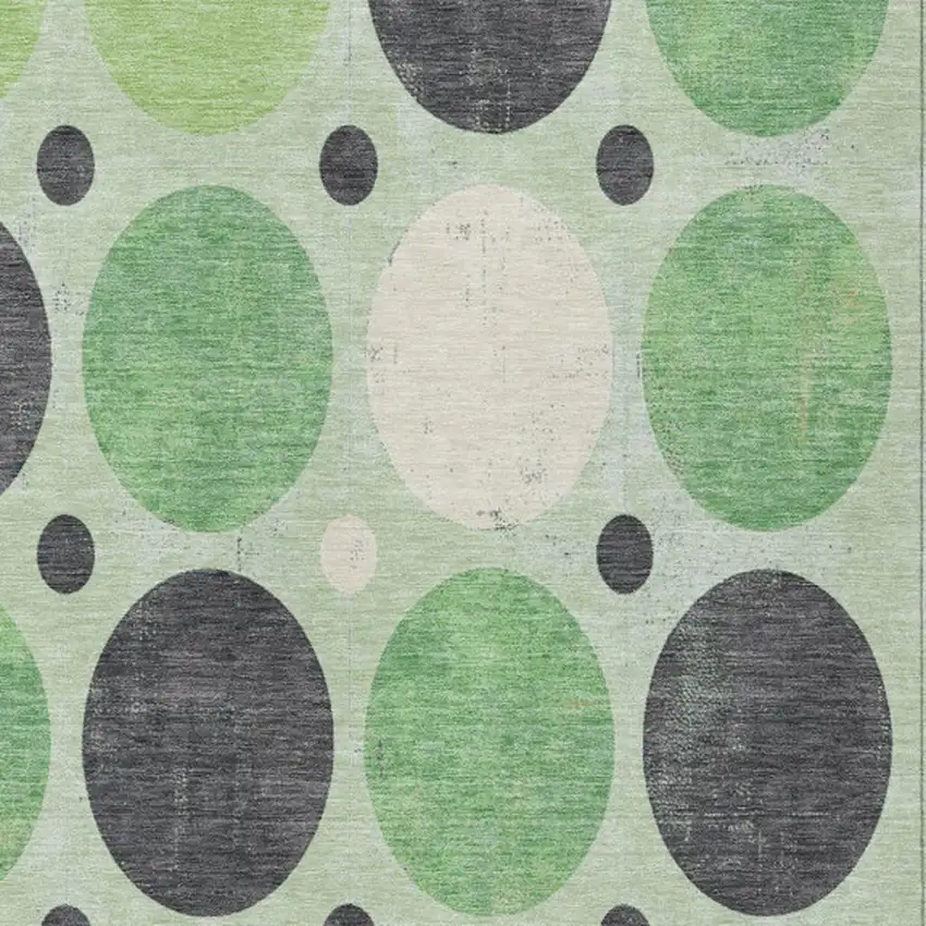 Green Ivory And Charcoal Geometric Washable Indoor Outdoor Area Rug Photo 3