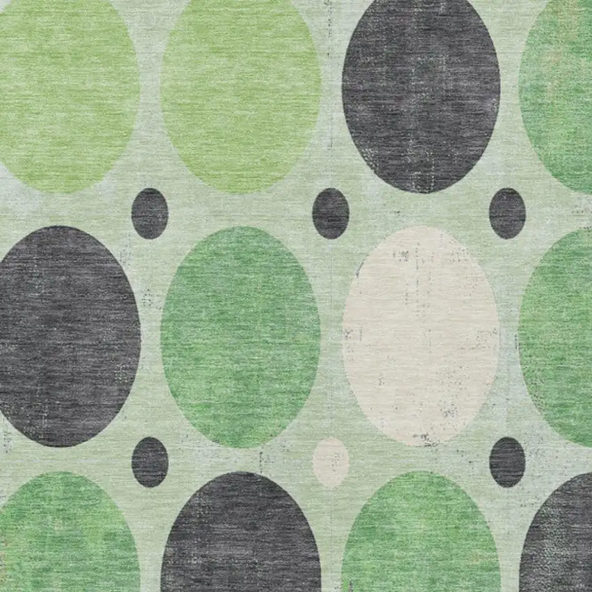 Green Ivory And Charcoal Geometric Washable Indoor Outdoor Area Rug Photo 3