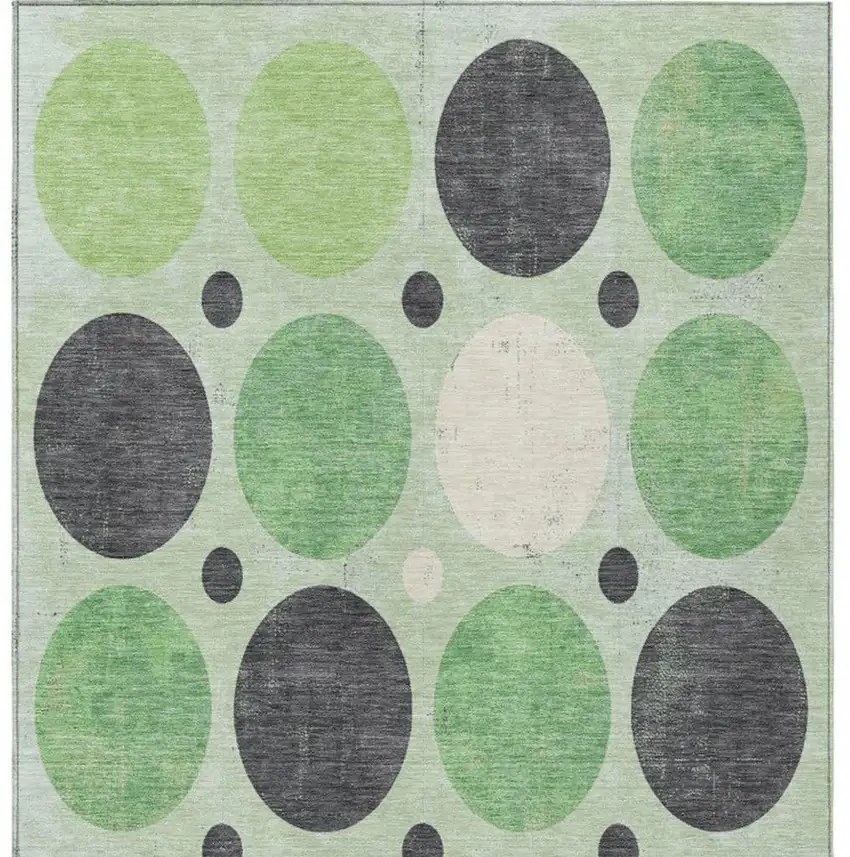 Green Ivory And Charcoal Geometric Washable Indoor Outdoor Area Rug Photo 4