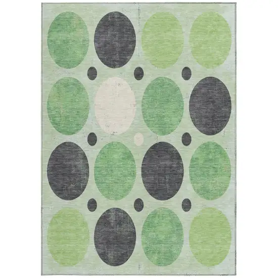 Green Ivory And Charcoal Geometric Washable Indoor Outdoor Area Rug Photo 3