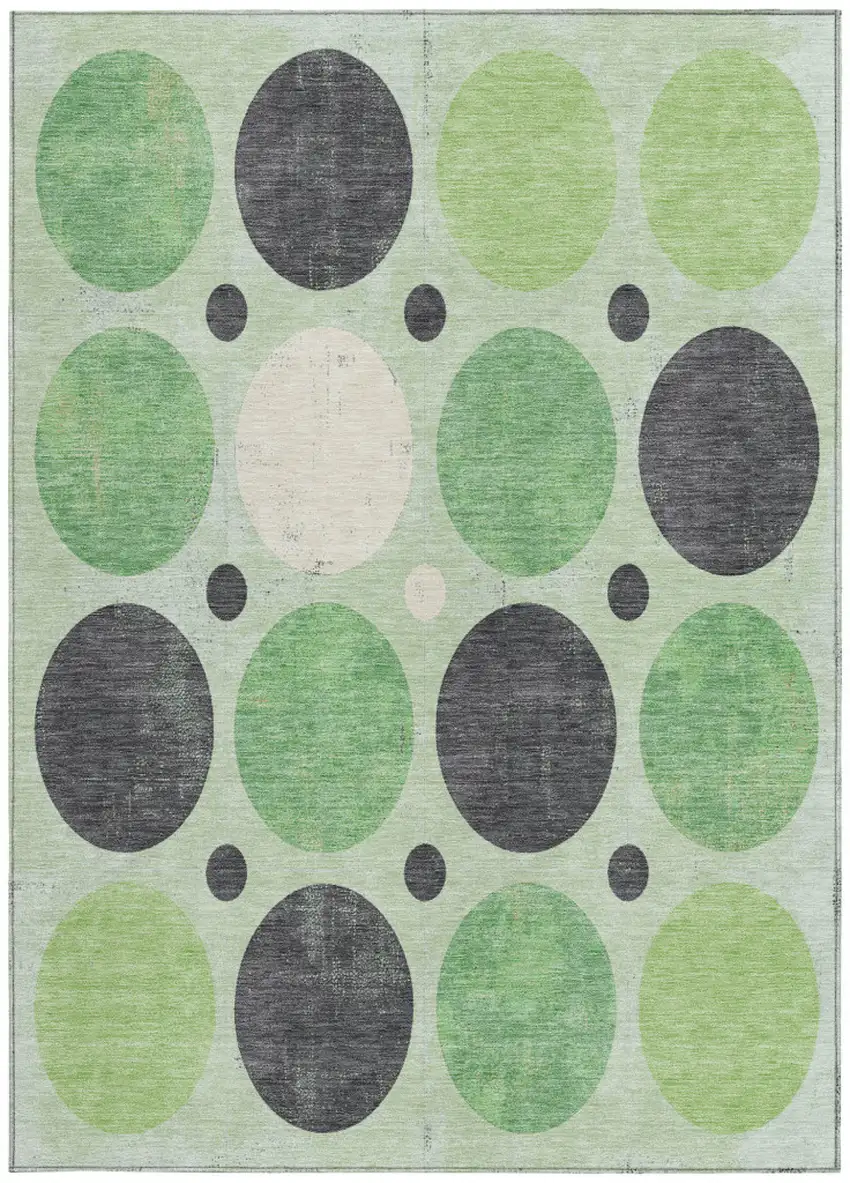 Green Ivory And Charcoal Geometric Washable Indoor Outdoor Area Rug Photo 3