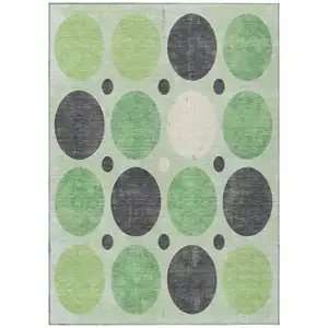 Photo of Green Ivory And Charcoal Geometric Washable Indoor Outdoor Area Rug