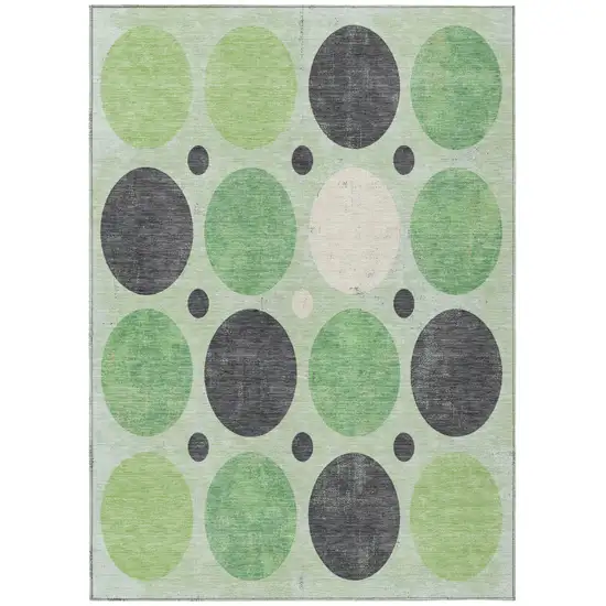 Green Ivory And Charcoal Geometric Washable Indoor Outdoor Area Rug Photo 1