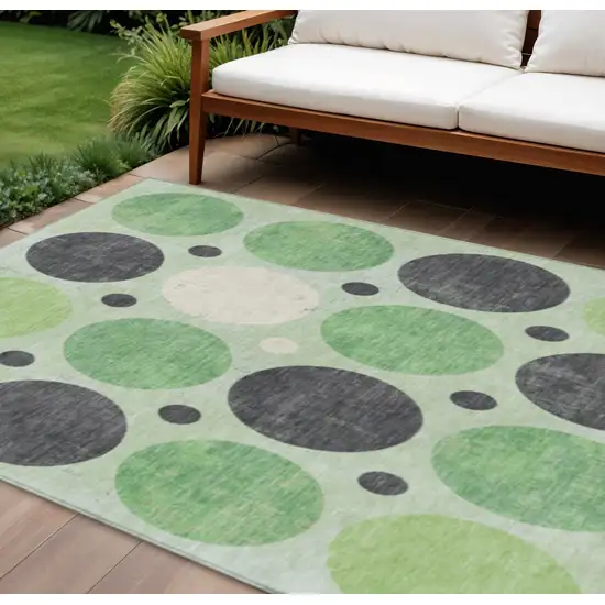 Green Ivory And Charcoal Geometric Washable Indoor Outdoor Area Rug Photo 2