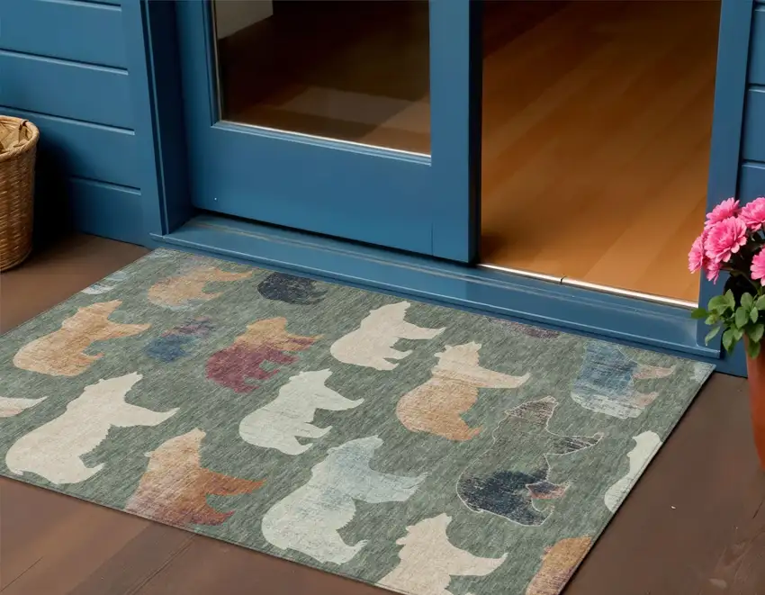 Green Ivory And Copper Animal Print Washable Indoor Outdoor Area Rug Photo 1