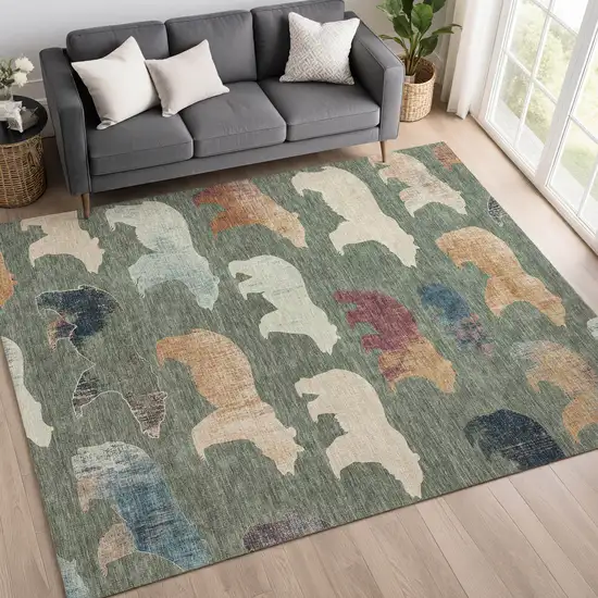 Green Ivory And Copper Animal Print Washable Indoor Outdoor Area Rug Photo 9