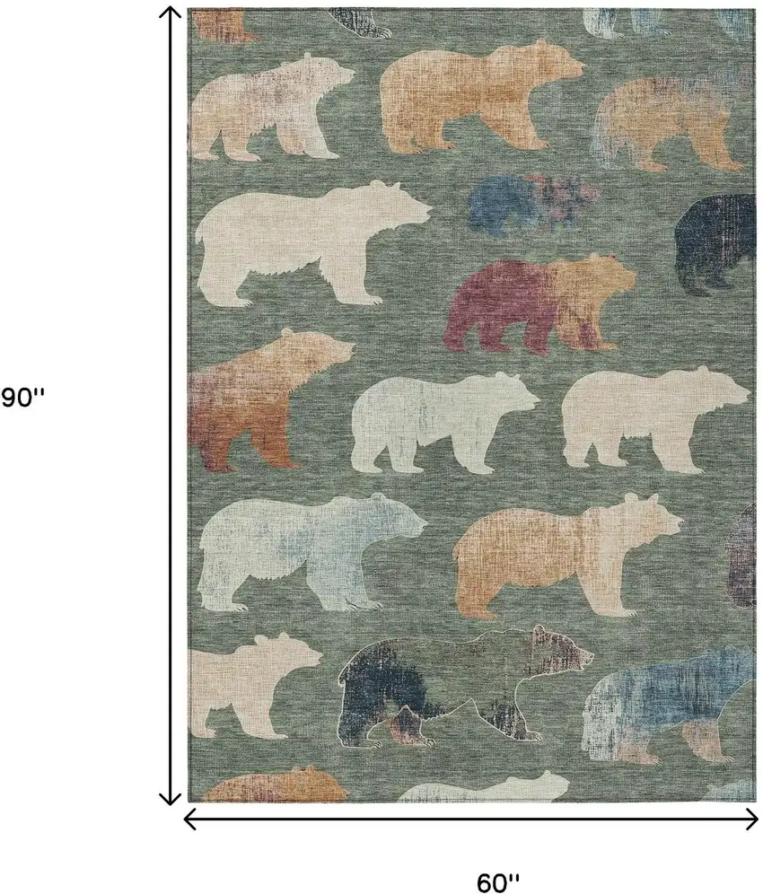 Green Ivory And Copper Animal Print Washable Indoor Outdoor Area Rug Photo 3