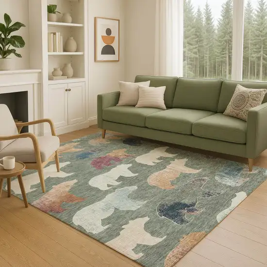 Green Ivory And Copper Animal Print Washable Indoor Outdoor Area Rug Photo 9