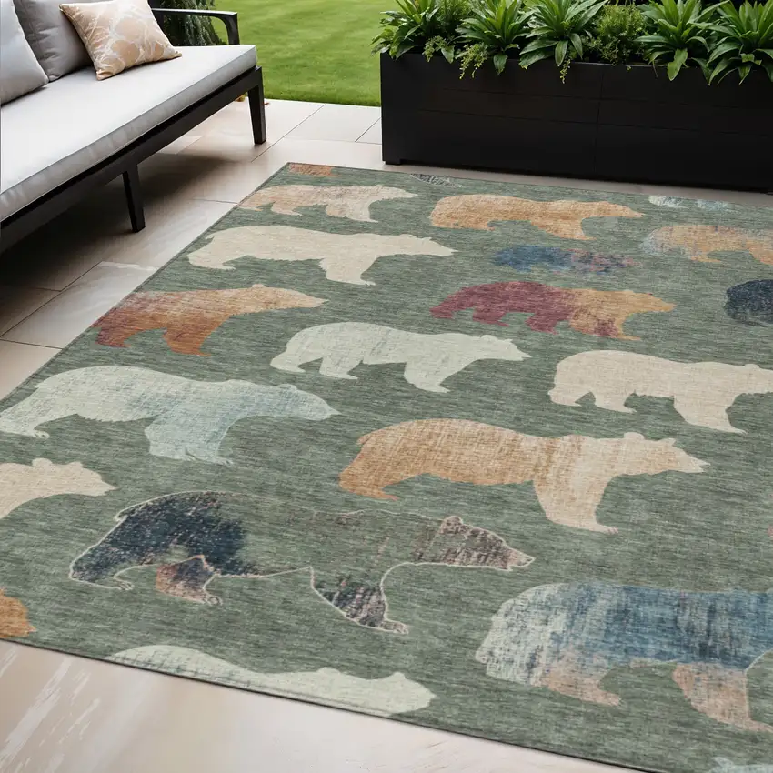 Green Ivory And Copper Animal Print Washable Indoor Outdoor Area Rug Photo 1