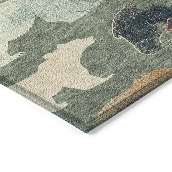 Green Ivory And Copper Animal Print Washable Indoor Outdoor Area Rug Photo 6