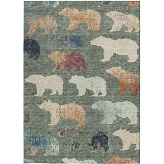 Green Ivory And Copper Animal Print Washable Indoor Outdoor Area Rug Photo 4