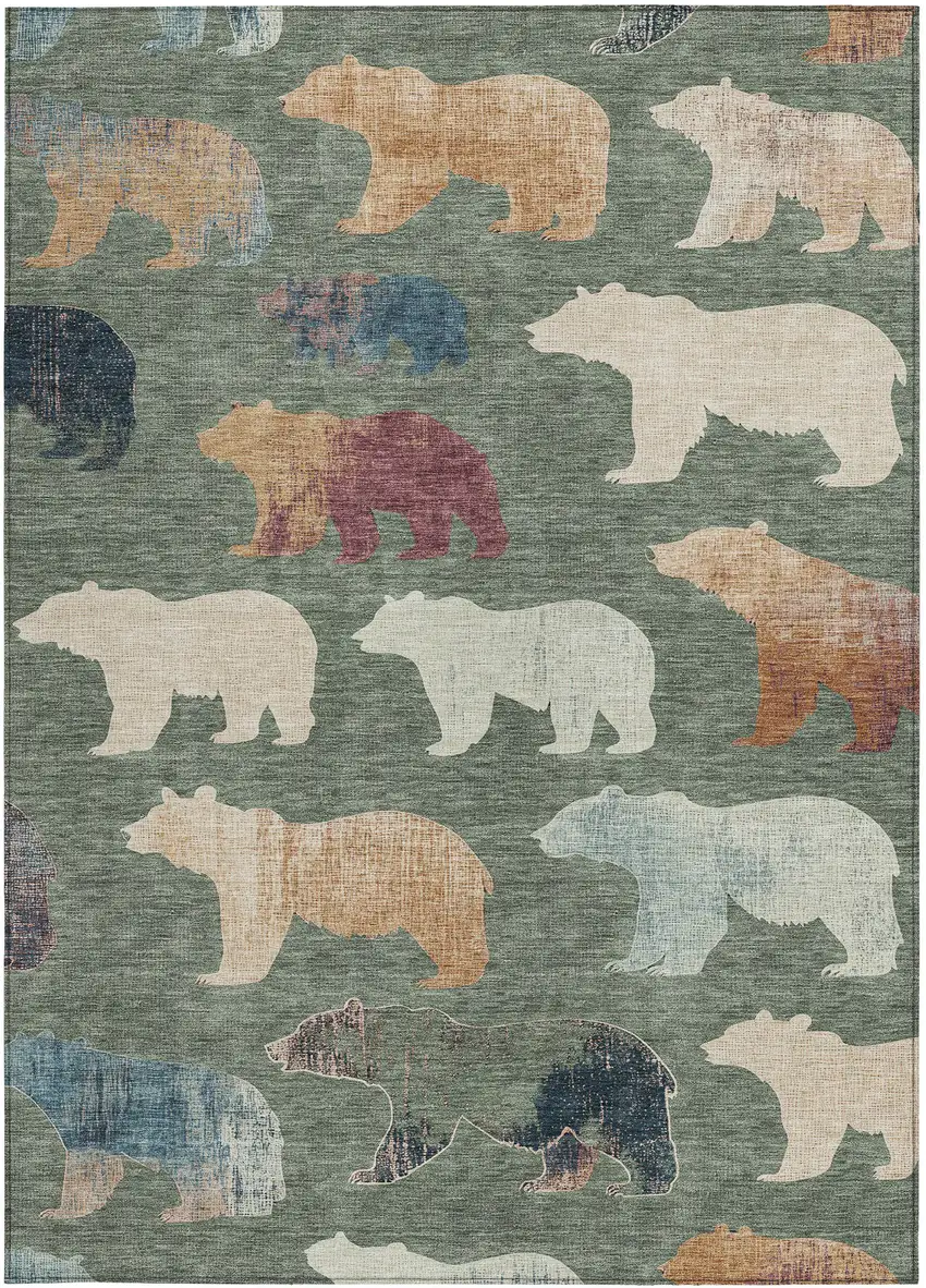 Green Ivory And Copper Animal Print Washable Indoor Outdoor Area Rug Photo 4