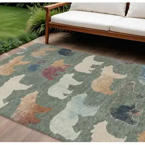 Photo of Green Ivory And Copper Animal Print Washable Indoor Outdoor Area Rug