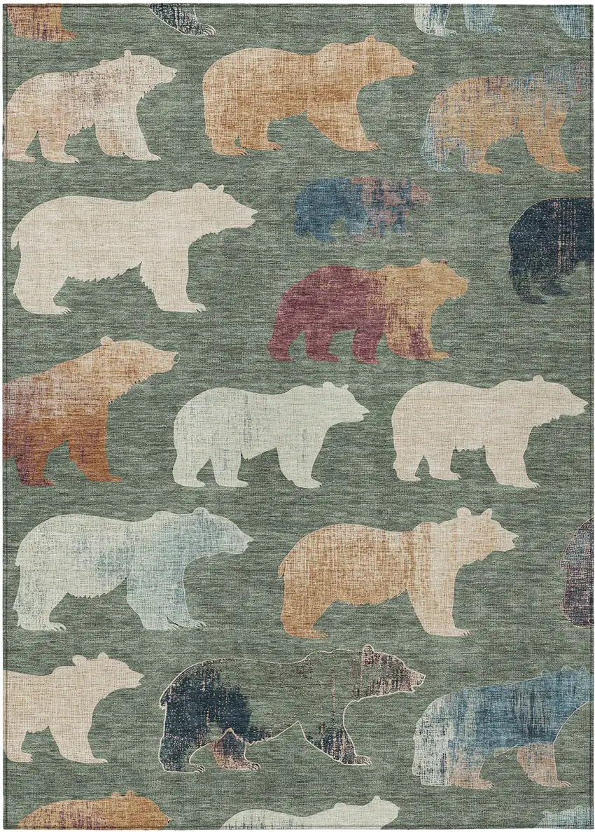 Green Ivory And Copper Animal Print Washable Indoor Outdoor Area Rug Photo 2