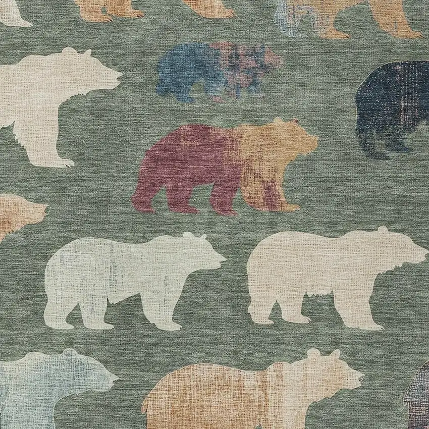 Green Ivory And Copper Animal Print Washable Indoor Outdoor Area Rug Photo 7