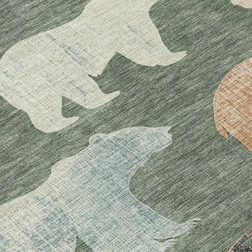 Green Ivory And Copper Bear Washable Indoor Outdoor Area Rug Photo 8
