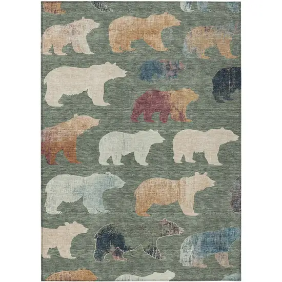 Green Ivory And Copper Animal Print Washable Indoor Outdoor Area Rug Photo 2