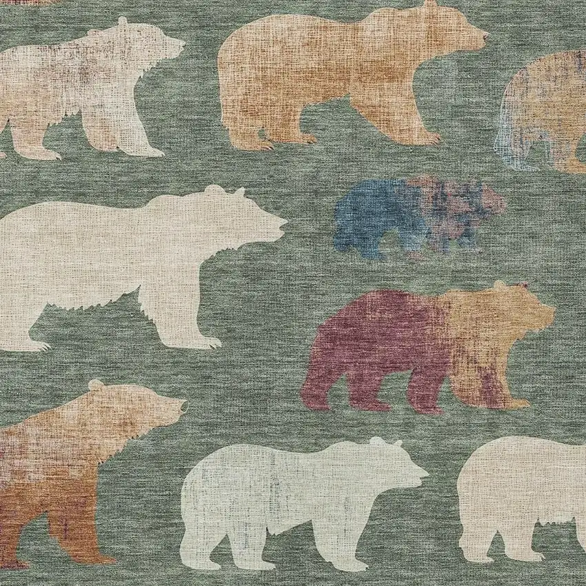 Green Ivory And Copper Animal Print Washable Indoor Outdoor Area Rug Photo 4