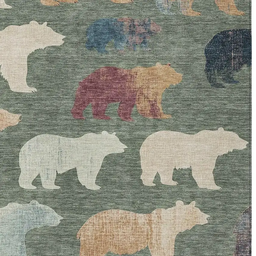 Green Ivory And Copper Animal Print Washable Indoor Outdoor Area Rug Photo 7