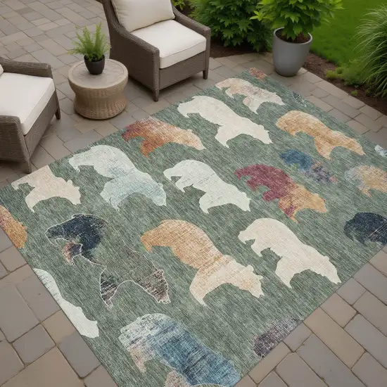 Green Ivory And Copper Animal Print Washable Indoor Outdoor Area Rug Photo 8