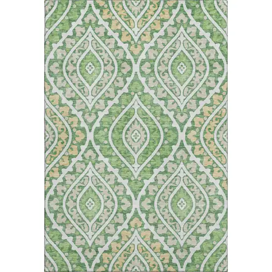 Green Ivory And Gold Diamond Washable Area Rug With UV Protection Photo 1