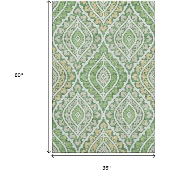 Green Ivory And Gold Diamond Washable Area Rug With UV Protection Photo 2
