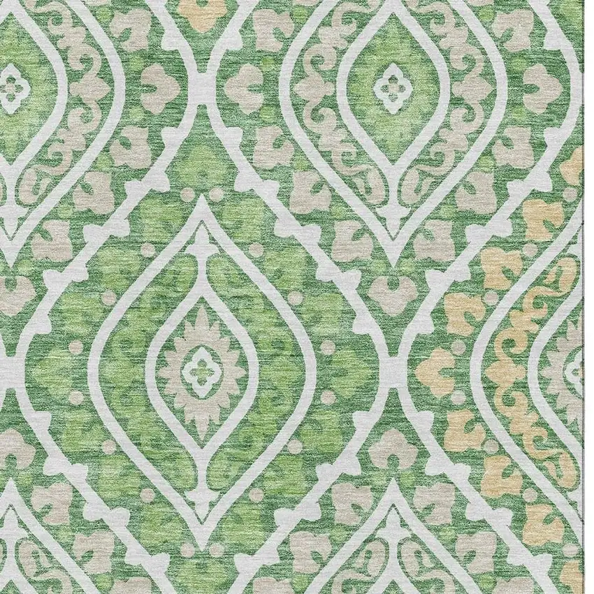 Green Ivory And Gold Diamond Washable Area Rug With UV Protection Photo 3