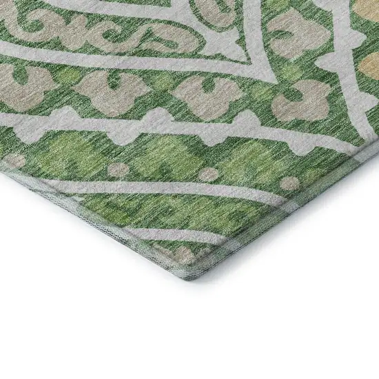 Green Ivory And Gold Diamond Washable Area Rug With UV Protection Photo 8