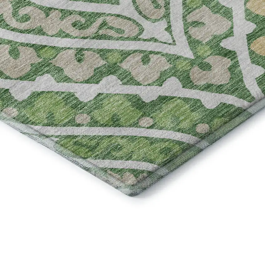 Green Ivory And Gold Diamond Washable Area Rug With UV Protection Photo 8