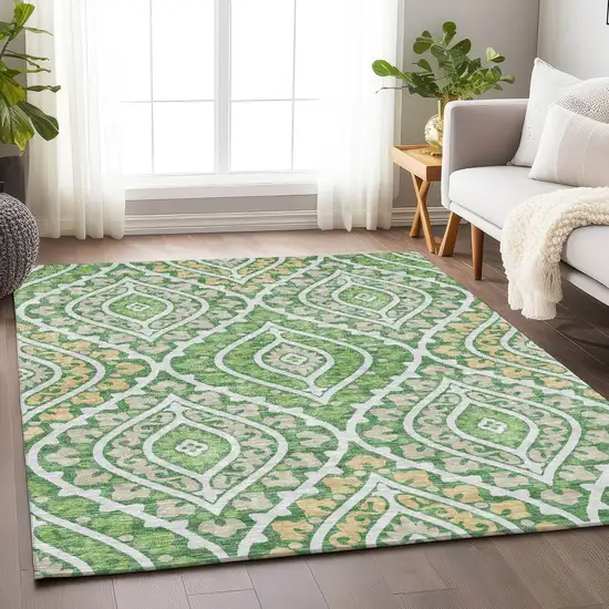 Green Ivory And Gold Diamond Washable Area Rug With UV Protection Photo 5