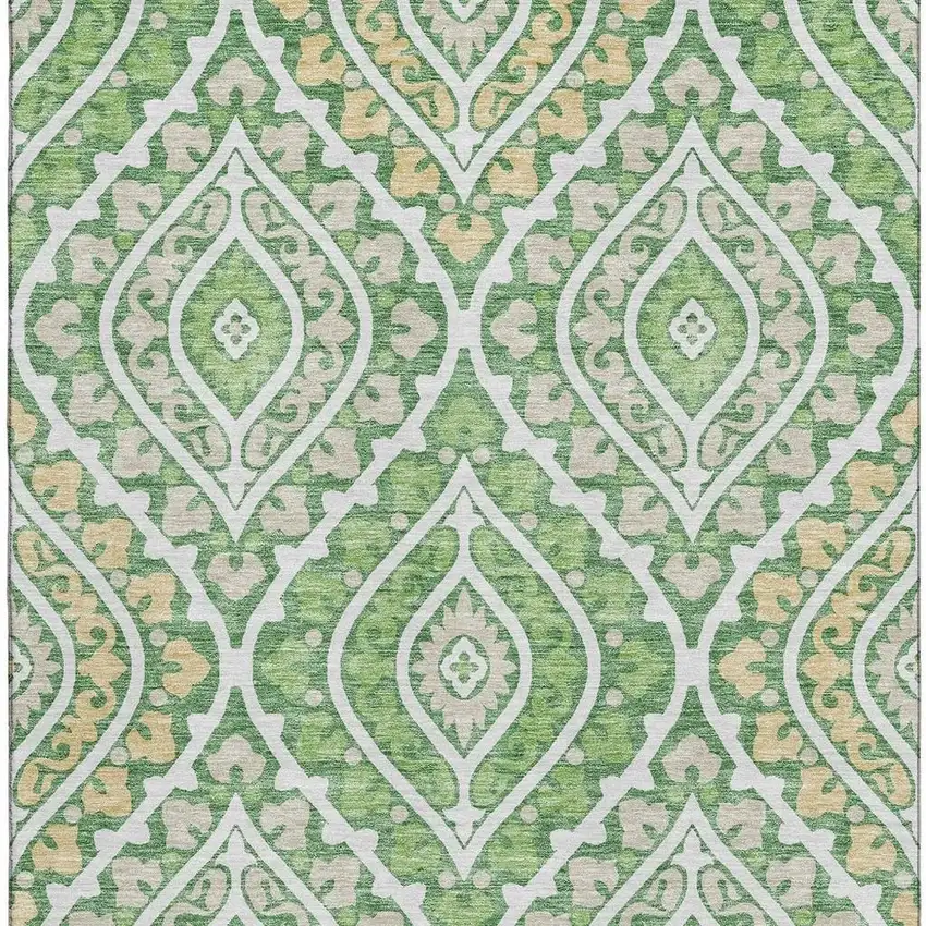 Green Ivory And Gold Diamond Washable Area Rug With UV Protection Photo 3