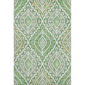 Photo of Green Ivory And Gold Diamond Washable Area Rug With UV Protection