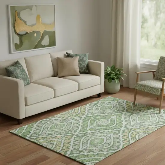 Green Ivory And Gold Diamond Washable Area Rug With UV Protection Photo 1