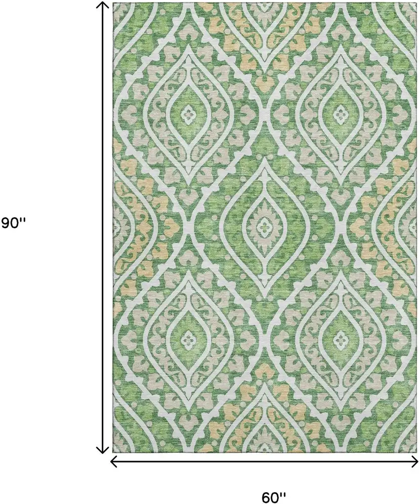 Green Ivory And Gold Diamond Washable Area Rug With UV Protection Photo 3