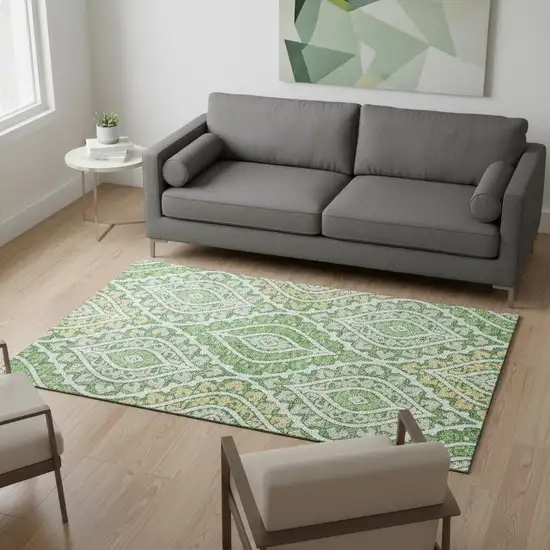 Green Ivory And Gold Diamond Washable Area Rug With UV Protection Photo 2
