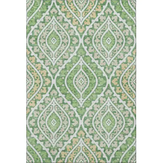 Green Ivory And Gold Diamond Washable Area Rug With UV Protection Photo 4