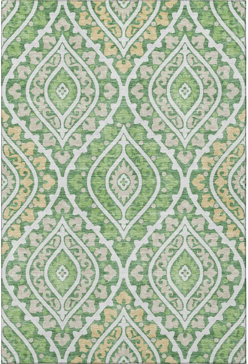 Green Ivory And Gold Diamond Washable Area Rug With UV Protection Photo 4