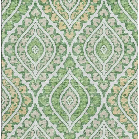Green Ivory And Gold Diamond Washable Area Rug With UV Protection Photo 4