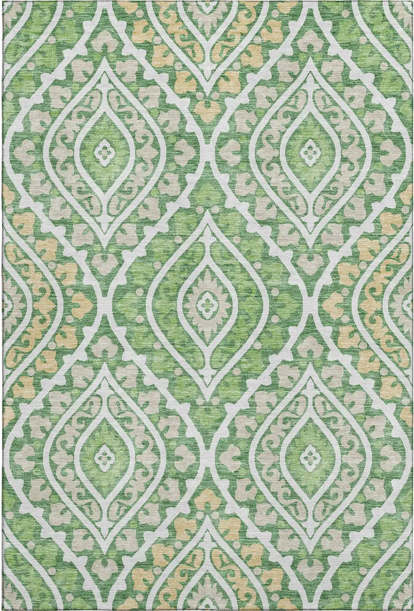 Green Ivory And Gold Diamond Washable Area Rug With UV Protection Photo 1