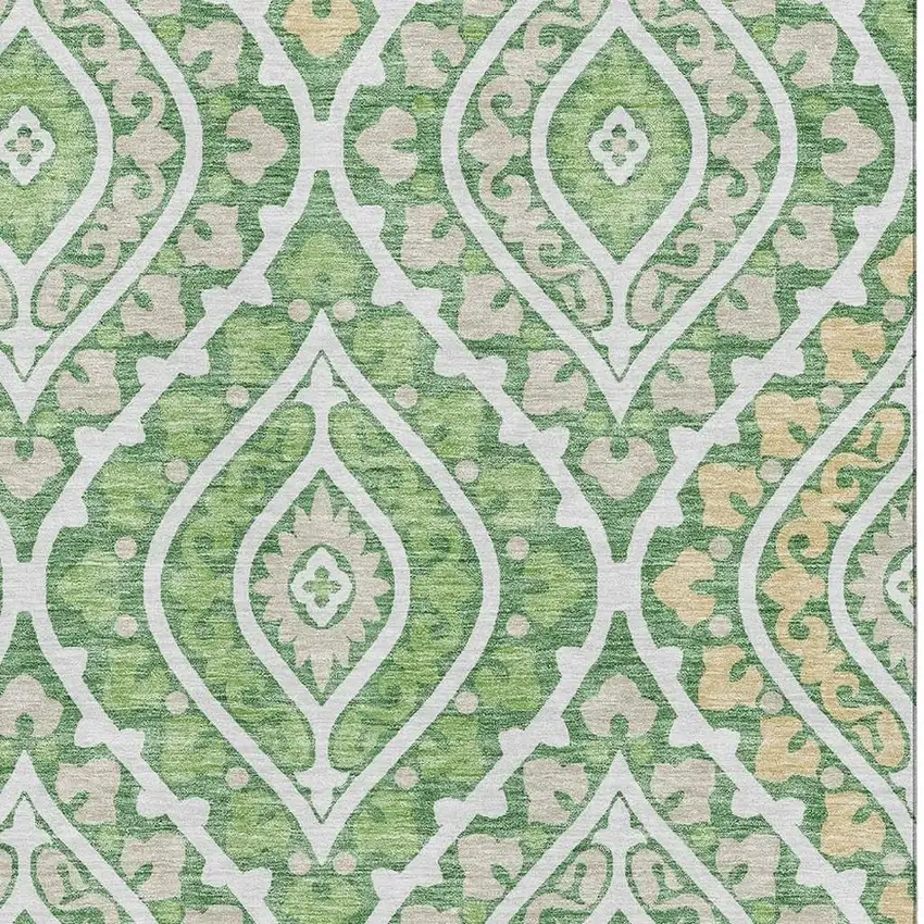 Green Ivory And Gold Diamond Washable Area Rug With UV Protection Photo 3