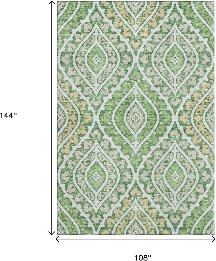 Green Ivory And Gold Diamond Washable Area Rug With UV Protection Photo 3