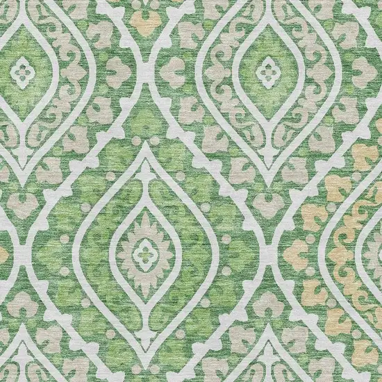 Green Ivory And Gold Diamond Washable Area Rug With UV Protection Photo 3