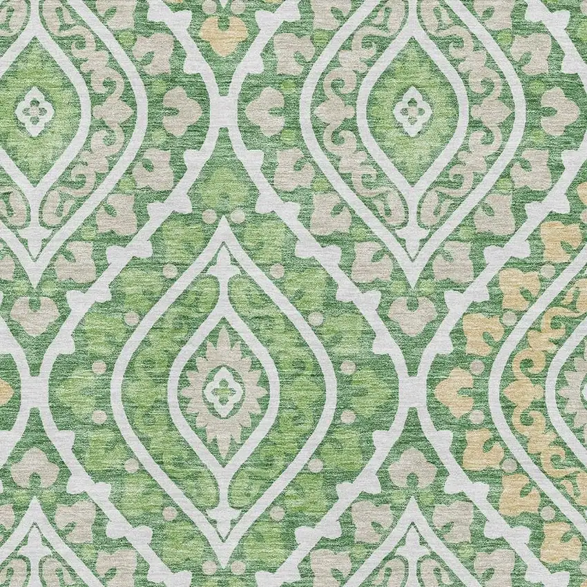 Green Ivory And Gold Diamond Washable Area Rug With UV Protection Photo 3