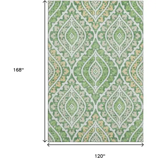Green Ivory And Gold Diamond Washable Area Rug With UV Protection Photo 3