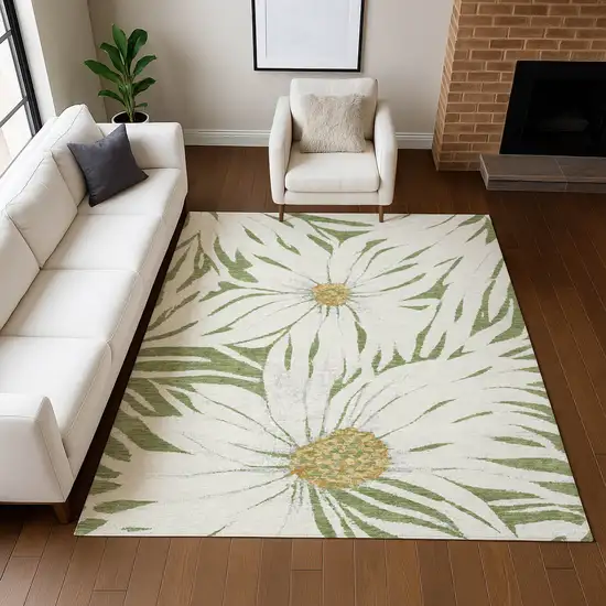 Green Ivory And Gold Floral Washable Indoor Outdoor Area Rug Photo 8